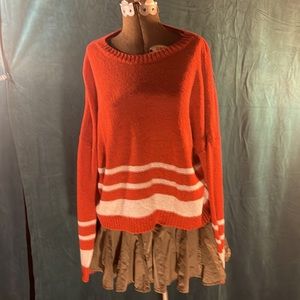 Cute burnt orange and white striped sweater. Very versatile!